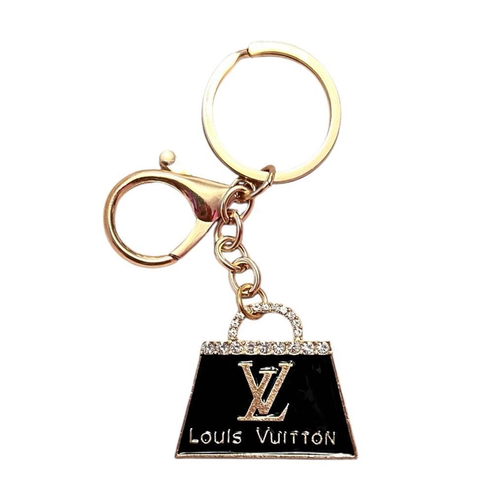 💎2/$30💎 Designer Inspired Crystal Logo Black and Gold Keychain Bag Charm